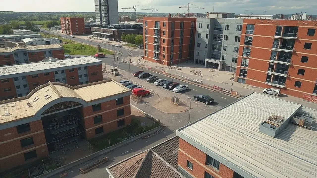 An elevated view across a site relevant to Wigan building projects near Manchester